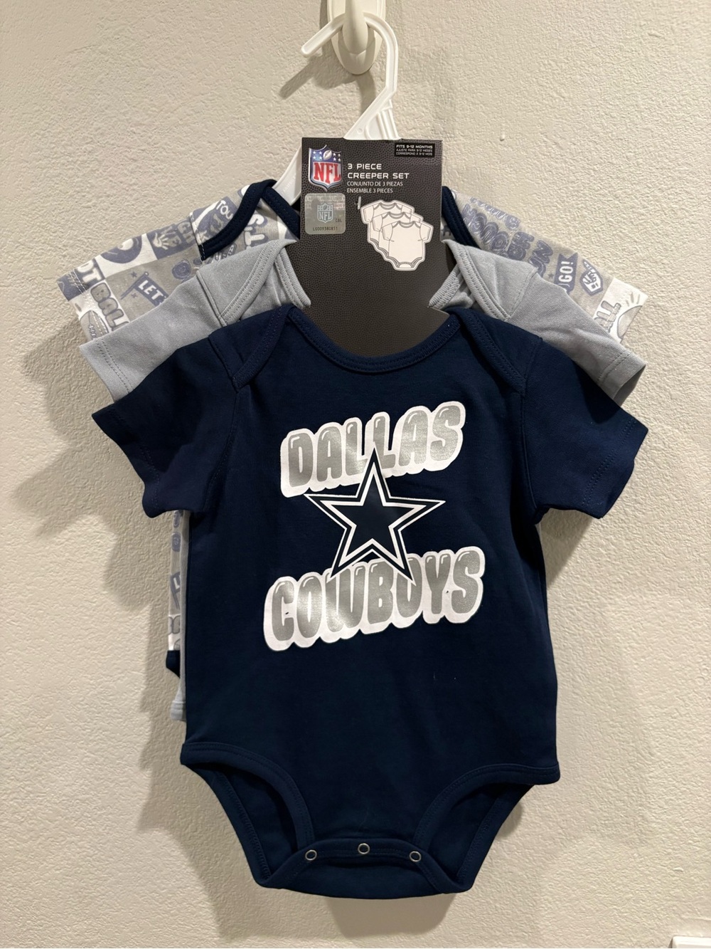 NFL Dallas Cowboys Navy Blue & Gray Infant Bodysuit 3-Pack Size 9-12 months
